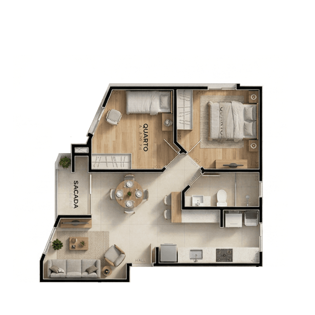 Planta do Citrino — Planta 1 · 52 m² — Apartamento na planta no bairro Iririú em Joinville