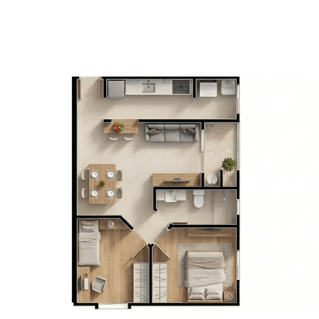Planta do Citrino — Planta 2 · 53 m² — Apartamento na planta no bairro Iririú em Joinville