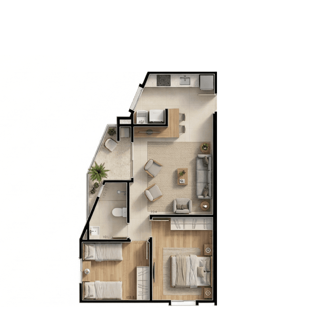 Planta do Citrino — Planta 3 · 54 m² — Apartamento na planta no bairro Iririú em Joinville