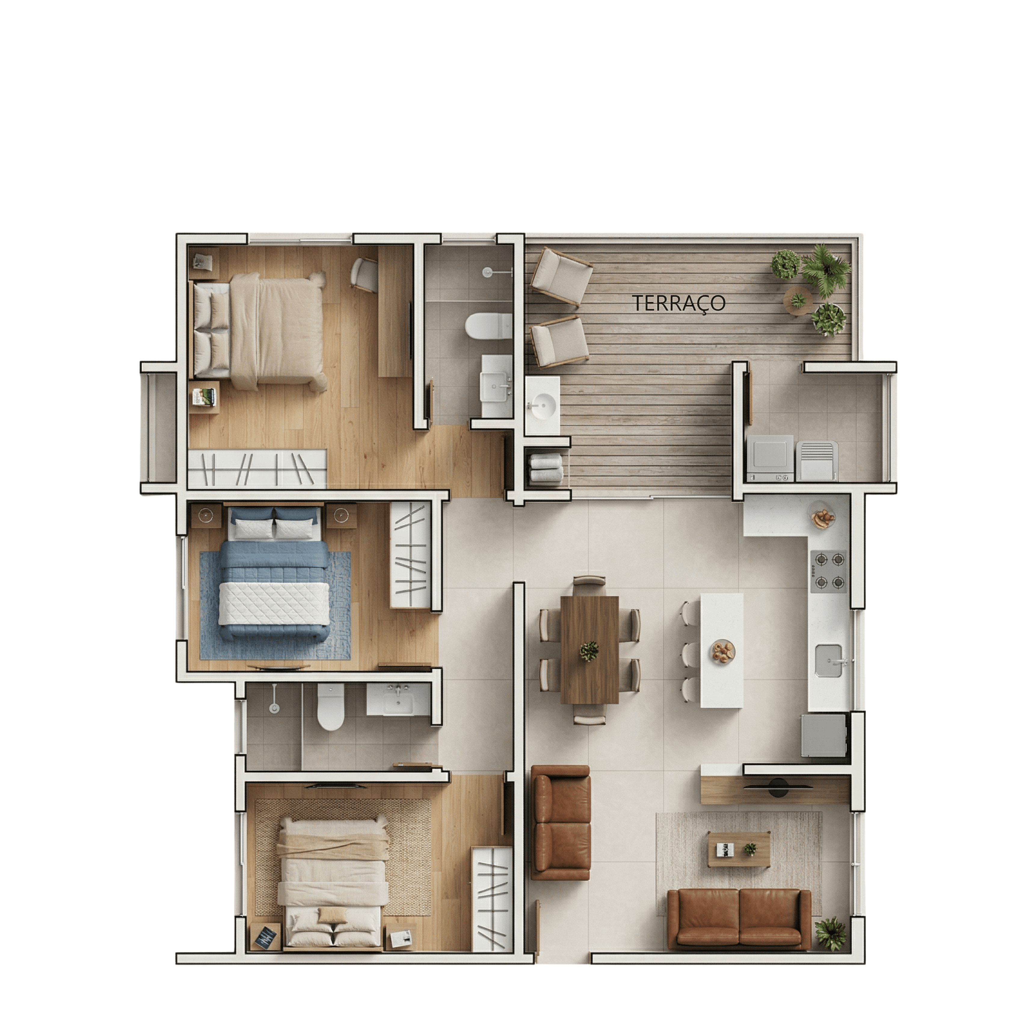 Planta do Pérola — Terraço · 121 m² — Apartamento na planta no bairro Bom Retiro em Joinville