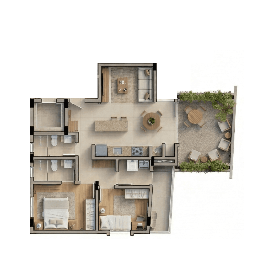 Planta do Rubi — Planta 2 Giardino · 65 m² — Apartamento na planta no bairro Bom Retiro em Joinville