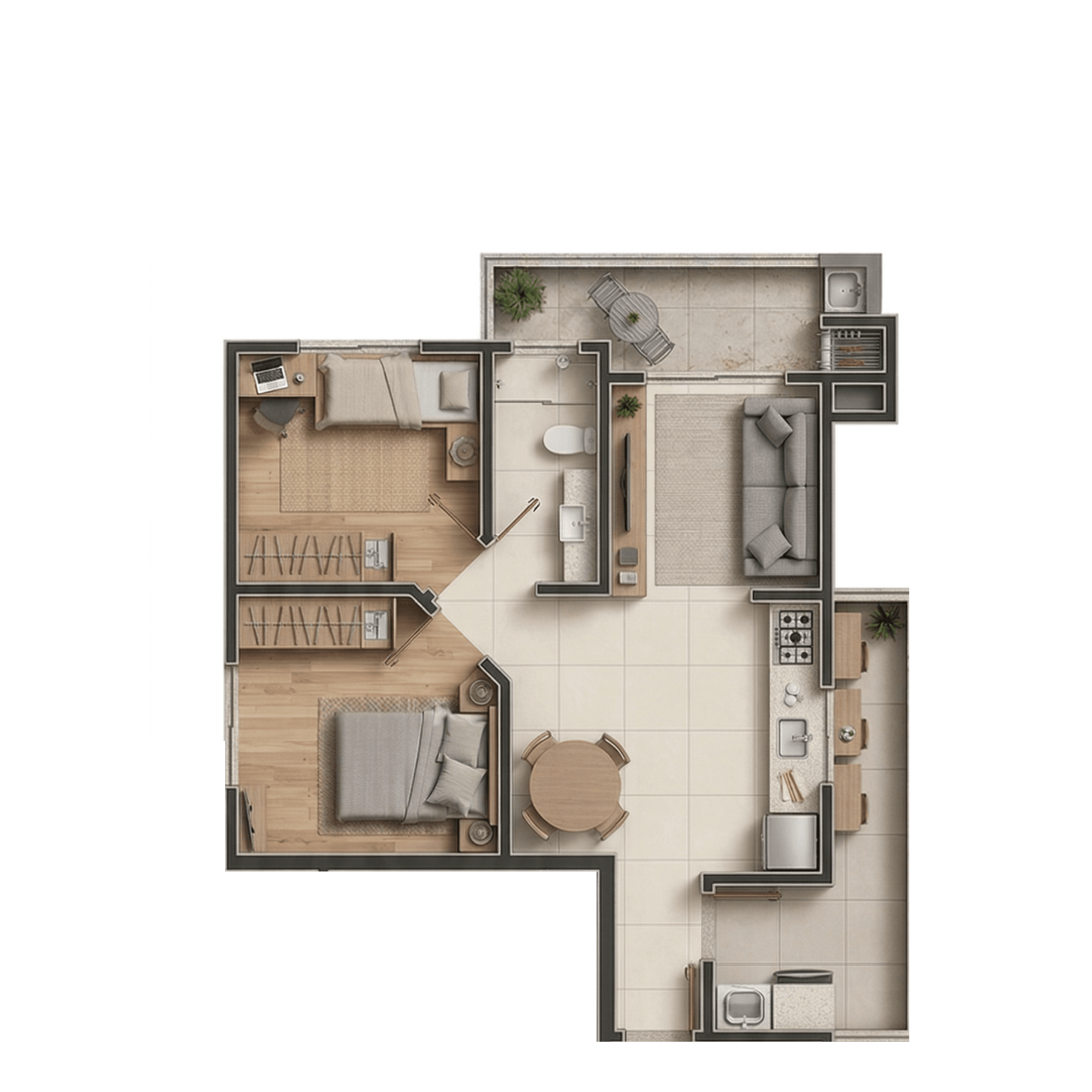 Planta do Topázio — Planta 3 · 58 m² — Apartamento na planta no bairro Iririú em Joinville