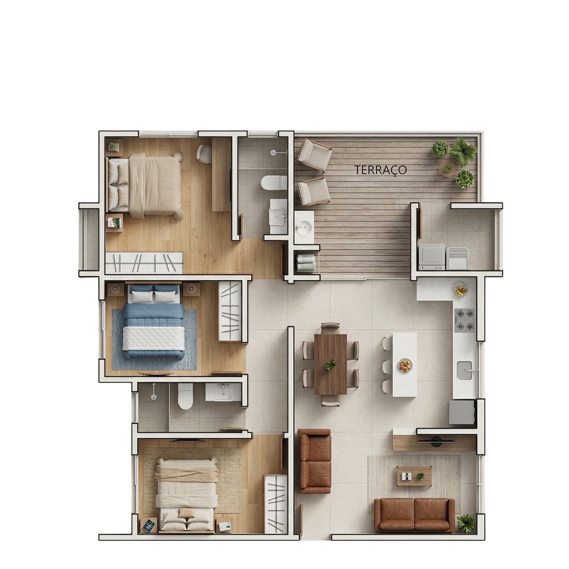 Planta do Pérola — Terraço · 121 m² — Apartamento na planta no bairro Bom Retiro em Joinville