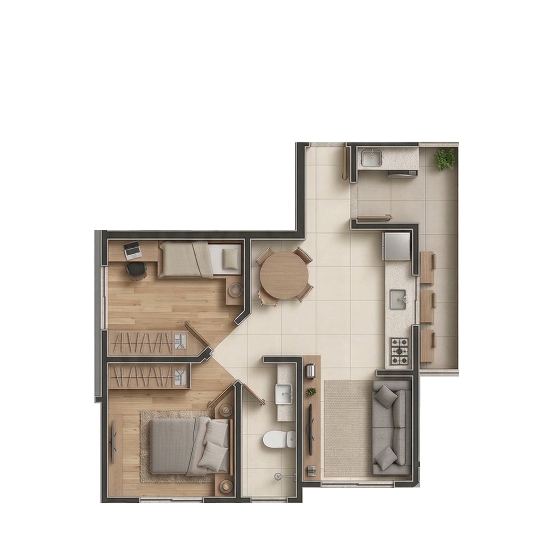 Planta do Topázio — Planta 1 · 57 m² — Apartamento na planta no bairro Iririú em Joinville