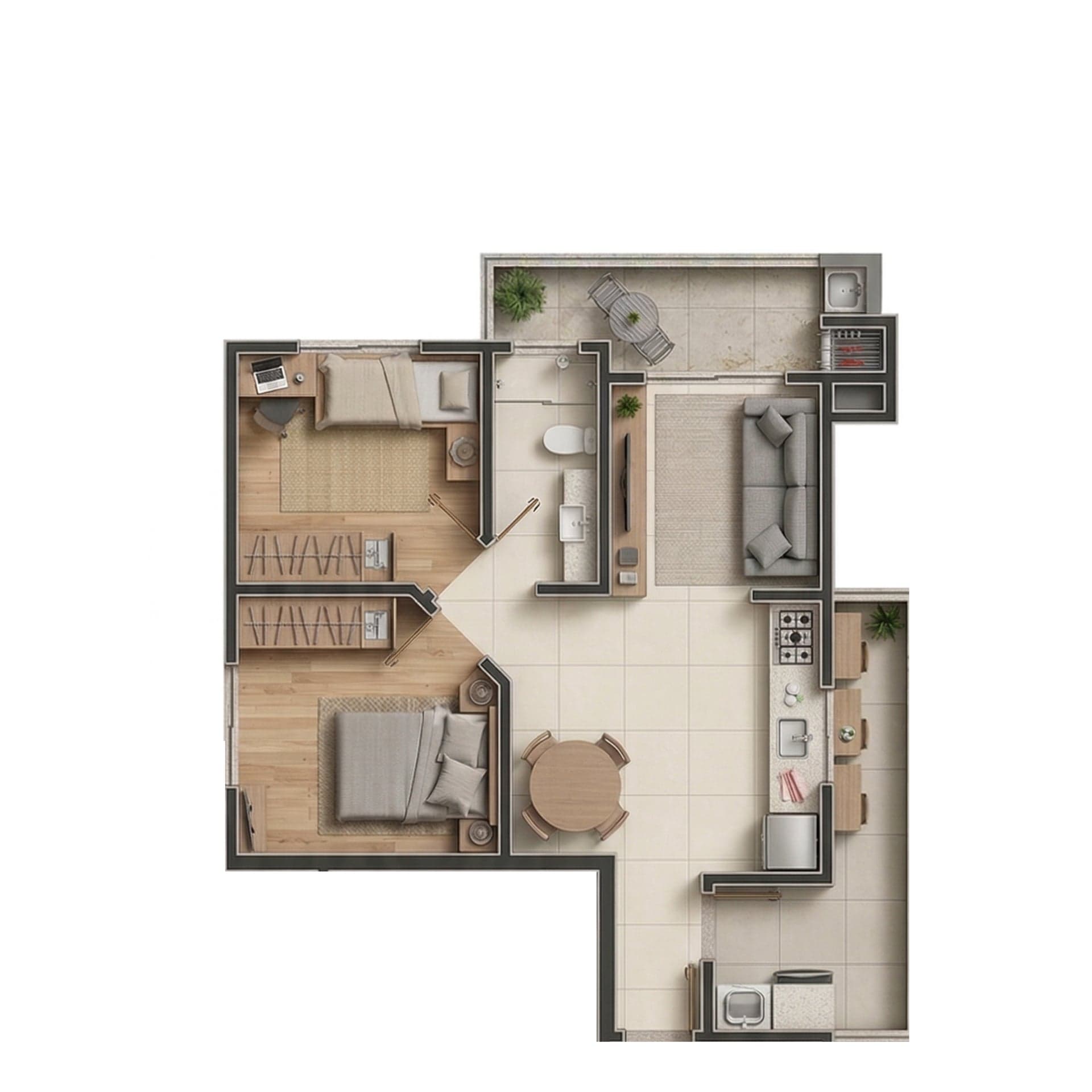 Planta do Topázio — Planta 3 · 58 m² — Apartamento na planta no bairro Iririú em Joinville